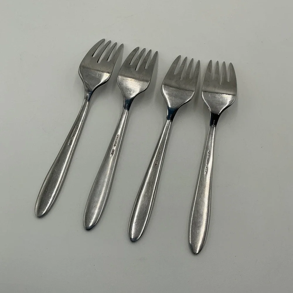 Oneida 18/0 Stainless‎ Steel Salad Forks Set of 4 Polished Rounded Handle 6.75
